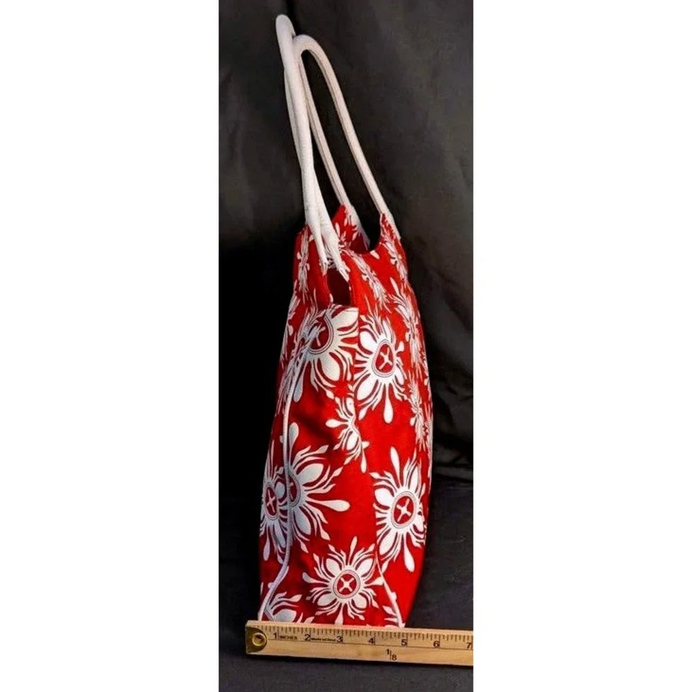 NWOT ~ Lancome Cherry Red & White Sunburst Floral Canvas Tote Bag ~ Beach Summer